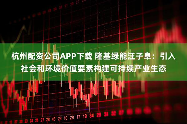 杭州配资公司APP下载 隆基绿能汪子阜：引入社会和环境价值要素构建可持续产业生态